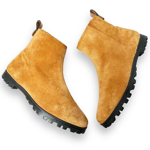 Stuart Weitzman Riley Bootie Moto Biker Light Chestnut Brown Suede Lug Women’s 7 - Picture 4 of 8